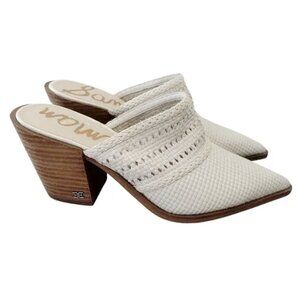 Sam Edelman Lilliana Slip-On Woven Leather Mules Cream Off-white Ivory Size 7.5